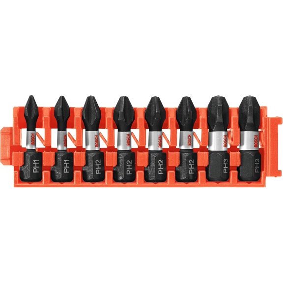 ERUCND-BOSCH CCSPHV108 8-Piece Assorted Set 1 In. Impact Tough Phillips Insert Bits with Clip for Custom Case System