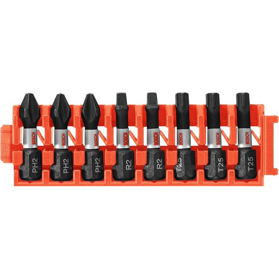 ERUCND-BOSCH CCSV108 8-Piece Assorted Set 1 In. Impact Tough Phillips, Square, and Torx Insert Bits with Clip for Custom Case System