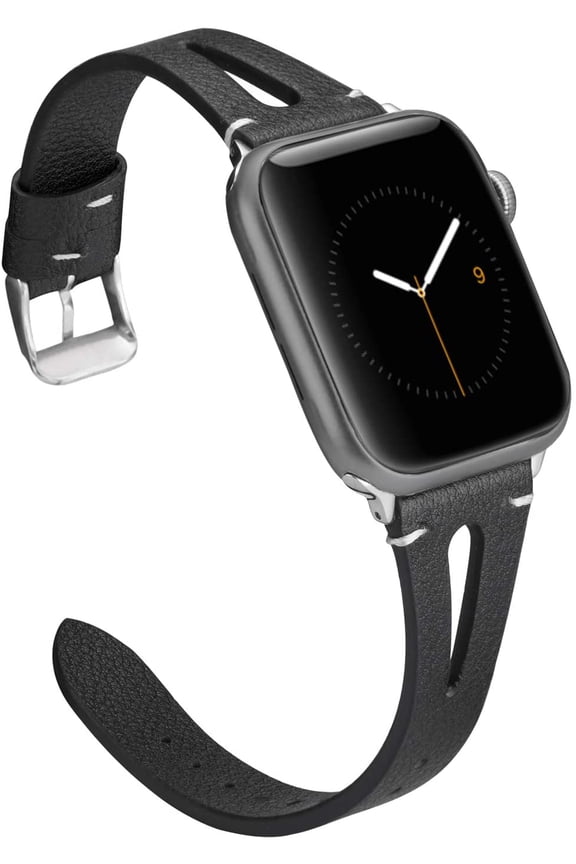 -Black Leather Compatible with Apple Watch Bands 38/40/41/42mm for iWatch SE Womens Mens Special Straps Triangle Hole Wristband Bracelet for iWatch Series 11 10 9 8 7 6 5 4 3 SE/Ultra 3