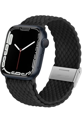-Braided Solo Loop Compatible with Apple Watch Band 42/41/40/38mm, Elastic Nylon Sport Strap with Adjustable Buckle Designed for iWatch SE Series 11 10 9 8 7 6-1, Black