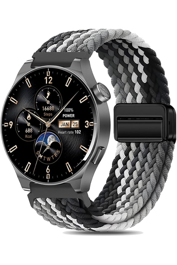 -Braided Stretchy Nylon Watch Bands Compatible with CMF Watch 3 Pro/Pro 2/Pro Smartwatch,Magnetic Clasp Sports Loop Soft Elastic Adjustable Quick Release Strap for Tozo S5/S6/S3 Women Men