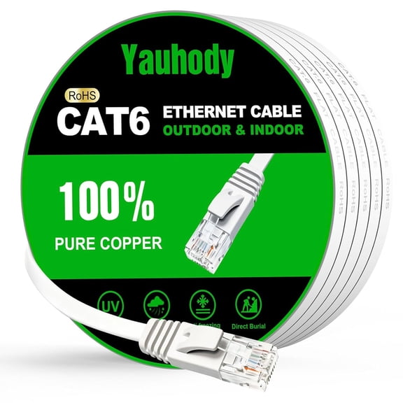 ERUCND-CAT 6 Ethernet Cable 35ft White, High Speed Solid Flat CAT6 Gigabit Internet Network LAN Patch Cords, Bare Copper Snagless RJ45 Connector for Modem, Router, Computer (35ft, White)