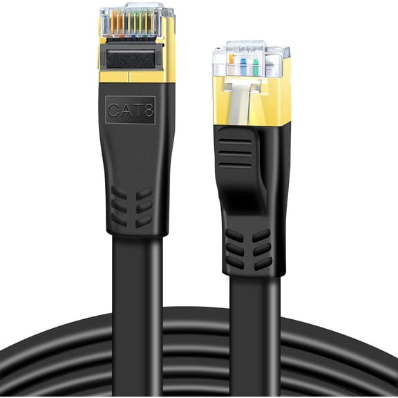 ERUCND-CAT 8 Ethernet Cable 1.5ft (2 Pack), High Speed 40Gbps 2000MHz Flat CAT8 Patch Cord, Gigabit Internet LAN Cable with Gold Plated RJ45 Connector for Gaming, Router (1.5ft 2 Pack Black)