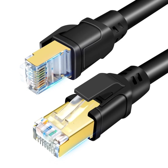 ERUCND-CAT 8 Ethernet Cable 1.5ft (2 Pack), High Speed 40Gbps 2000MHz Network Internet LAN Cable F/FTP, CAT8 Patch Cord with Gold Plated RJ45 for Gaming, Router, Modem, X Box, PCs (1.5ft 2Pack, Black