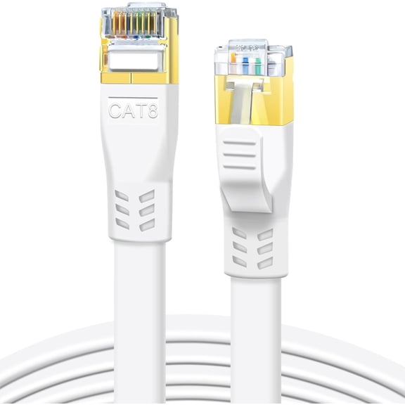 ERUCND-CAT 8 Ethernet Cable 3ft (2 Pack), High Speed 40Gbps 2000MHz Flat CAT8 Patch Cord, Gigabit Internet LAN Cable with Gold Plated RJ45 Connector for Gaming, Router, Modem (3ft 2Pack White)