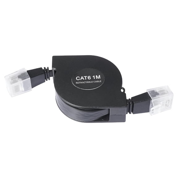 ERUCND-CAT6 Retractable Ethernet Cable 3.3FT - High-Speed RJ45 Cable with Flexible Rubber Coating, Black Plastic Housing, 10Gbps Network Cable for Lag-Free Gaming, Streaming & Office Use