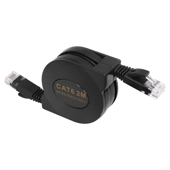 ERUCND-CAT6 Retractable Ethernet Cable 6.6FT - High-Speed RJ45 Cable with Flexible Rubber Coating, Black Plastic Housing, 10Gbps Network Cable for Lag-Free Gaming, Streaming & Office Use