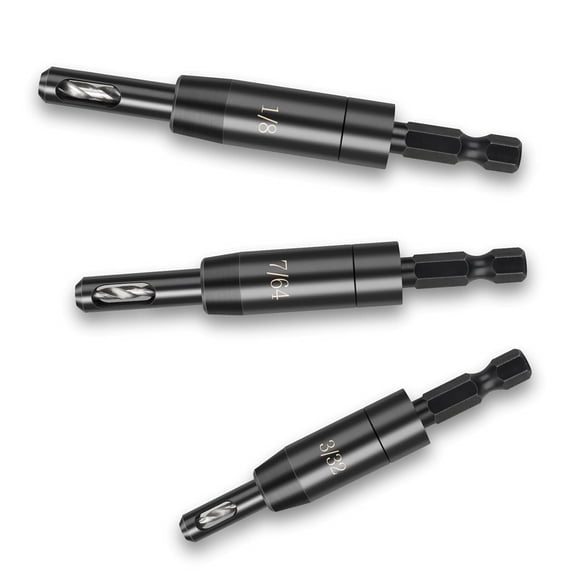 ERUCND-CC2430 Self Centering Drill Bit Assorted Set Fit for # 6 8 10, Spring Loaded 3-Piece Clic-Change 1/4 in Hex Shank for Fast Bit Changes 3/32", 7/64", 1/8"