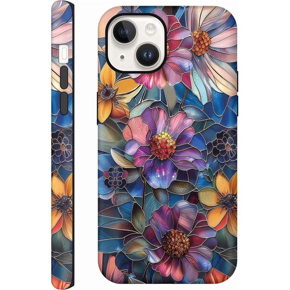 ERUCND-Case for iPhone 14, Glossy Hybrid 2-Layer Hard Shell, Aesthetic Scratch Resistant Cover, Vibrant Defined Blossoms