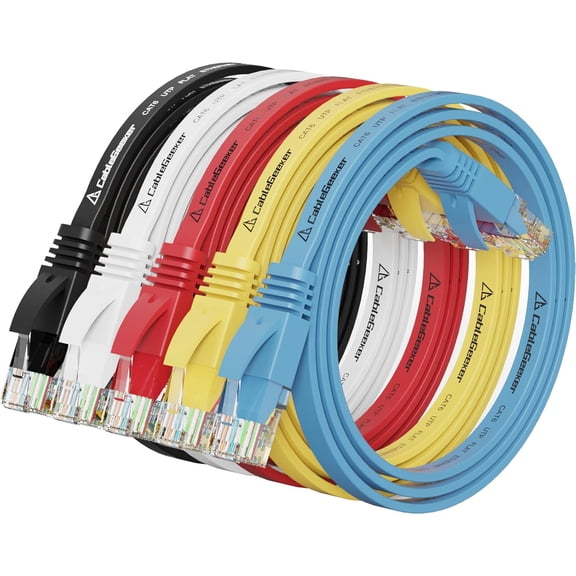ERUCND-Cat 6 Ethernet Cable 1.5 ft (5 Pack) (at a Cat5e Price but Higher Bandwidth) Cat6 Internet Network Cable Flat - Ethernet Patch Cables Short - Computer LAN Cable with Snagless RJ45 Connectors