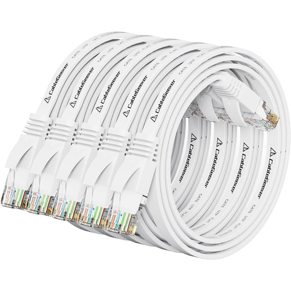 ERUCND-Cat 6 Ethernet Cable 1 ft (5 Pack) (at a Cat5e Price but Higher Bandwidth) Flat Internet Network Cables - Cat6 Ethernet Patch Cable Short - White Computer Cable with Snagless RJ45 Connectors