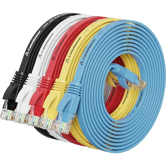 ERUCND-Cat 6 Ethernet Cable 10 ft (5 Pack) (at a Cat5e Price but Higher Bandwidth) Cat6 Internet Network Cable Flat - Ethernet Patch Cables Short - Computer LAN Cable with Snagless RJ45 Connectors