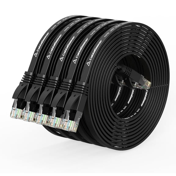 ERUCND-Cat 6 Ethernet Cable 10 ft (5 Pack) (at a Cat5e Price but Higher Bandwidth) Flat Internet Network Cables - Cat6 Ethernet Patch Cable Short - Black Computer Cable with Snagless RJ45 Connectors