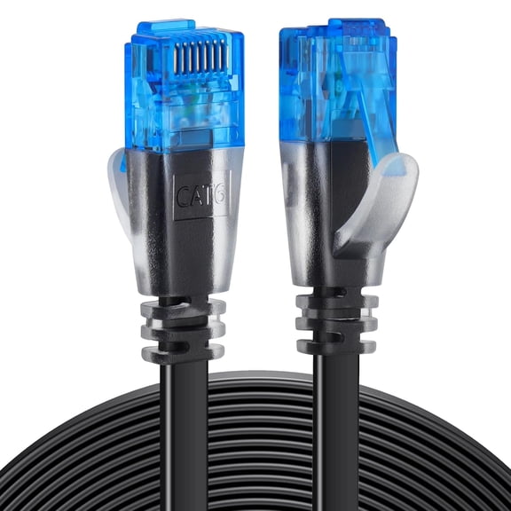 ERUCND-Cat 6 Ethernet Cable 100 ft High Speed, Black Flat Internet Network Cable with Rj45 Connectors, Faster Than Cat5e Cat5