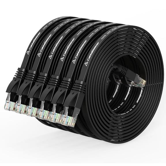 ERUCND-Cat 6 Ethernet Cable 10ft (6 Pack) (at a Cat5e Price but Higher Bandwidth) Flat Internet Network Cable - Cat6 Ethernet Patch Cable Short - Black Computer Cable with Snagless RJ45 Connectors