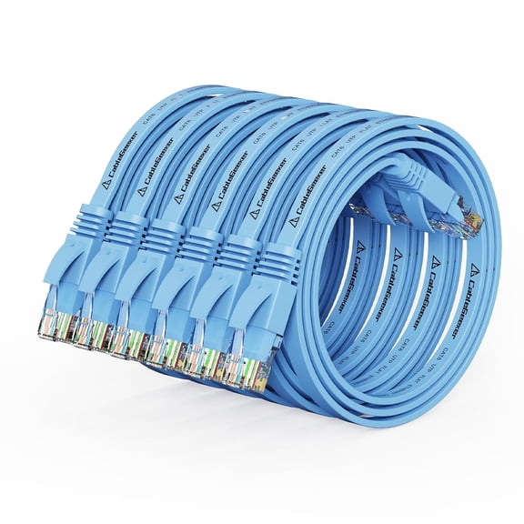 ERUCND-Cat 6 Ethernet Cable 1ft (6 Pack) (at a Cat5e Price but Higher Bandwidth) Flat Internet Network Cable - Cat6 Ethernet Patch Cable Short - Blue Computer Cable with Snagless RJ45 Connectors