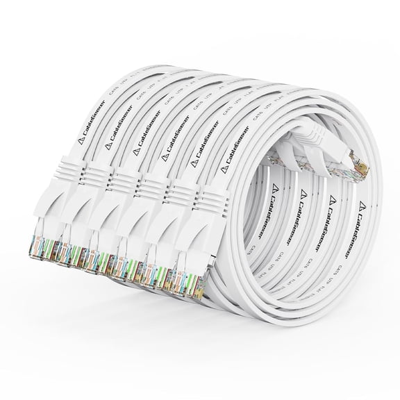 ERUCND-Cat 6 Ethernet Cable 1ft (6 Pack) (at a Cat5e Price but Higher Bandwidth) Flat Internet Network Cable - Cat6 Ethernet Patch Cable Short - White Cat6 Computer Cable with Snagless RJ45 Connector