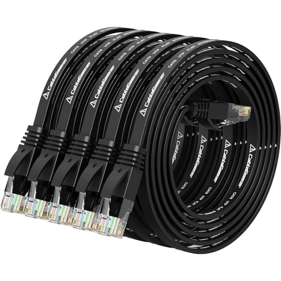 ERUCND-Cat 6 Ethernet Cable 3 ft (5 Pack) (at a Cat5e Price but Higher Bandwidth) Flat Internet Network Cables - Cat6 Ethernet Patch Cable Short - Black Computer Cable with Snagless RJ45 Connectors