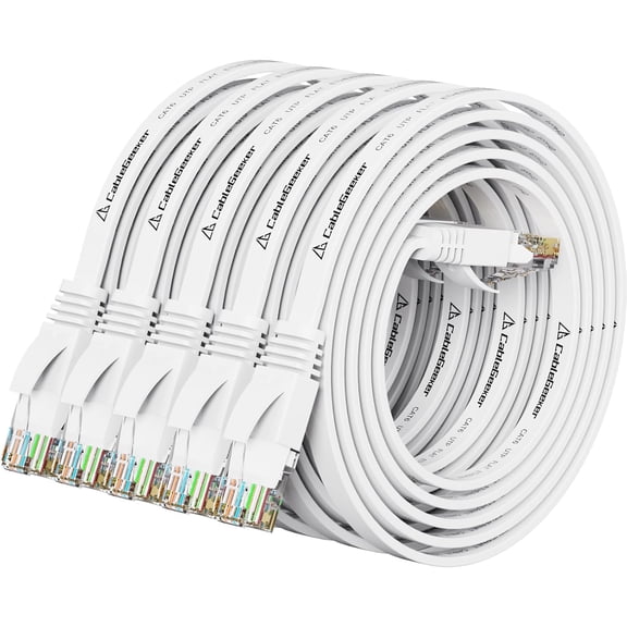 ERUCND-Cat 6 Ethernet Cable 3 ft (5 Pack) (at a Cat5e Price but Higher Bandwidth) Flat Internet Network Cables - Cat6 Ethernet Patch Cable Short - White Computer Cable with Snagless RJ45 Connectors