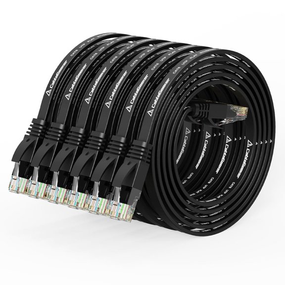 ERUCND-Cat 6 Ethernet Cable 3ft (6 Pack) (at a Cat5e Price but Higher Bandwidth) Flat Internet Network Cable - Cat6 Ethernet Patch Cable Short - Black Computer Cable with Snagless RJ45 Connectors