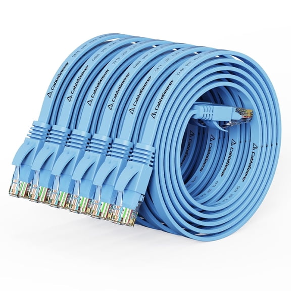 ERUCND-Cat 6 Ethernet Cable 3ft (6 Pack) (at a Cat5e Price but Higher Bandwidth) Flat Internet Network Cable - Cat6 Ethernet Patch Cable Short - Blue Computer Cable with Snagless RJ45 Connectors