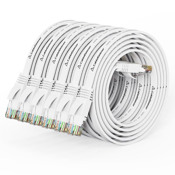 ERUCND-Cat 6 Ethernet Cable 3ft (6 Pack) (at a Cat5e Price but Higher Bandwidth) Flat Internet Network Cable - Cat6 Ethernet Patch Cable Short - White Computer Cable with Snagless RJ45 Connectors