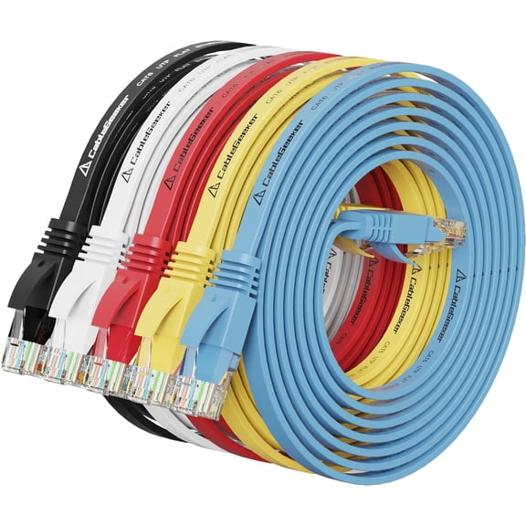 ERUCND-Cat 6 Ethernet Cable 5 ft (5 Pack) (at a Cat5e Price but Higher Bandwidth) Cat6 Internet Network Cable Flat - Ethernet Patch Cables Short - Computer LAN Cable with Snagless RJ45 Connectors
