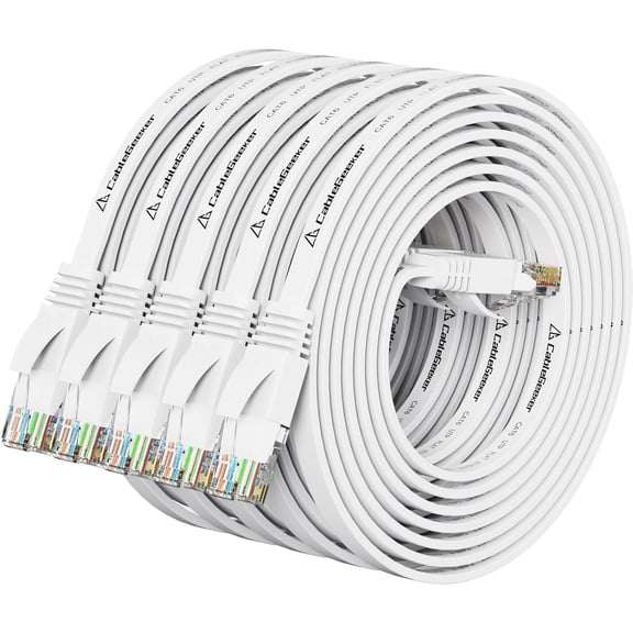 ERUCND-Cat 6 Ethernet Cable 5 ft (5 Pack) (at a Cat5e Price but Higher Bandwidth) Flat Internet Network Cables - Cat6 Ethernet Patch Cable Short - White Computer Cable with Snagless RJ45 Connectors