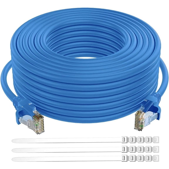 ERUCND-Cat 6 Ethernet Cable 50 Ft-Blue, Outdoor & Indoor Snagless Long Round RJ45 Network Cable, POE, Soft Flexible Gbps Internet LAN Computer Patch Cord for Router Modem Switch Fast Gaming+ Ties