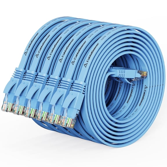 ERUCND-Cat 6 Ethernet Cable 5ft (6 Pack) (at a Cat5e Price but Higher Bandwidth) Flat Internet Network Cable - Cat6 Ethernet Patch Cable Short - Blue Computer Cable with Snagless RJ45 Connectors