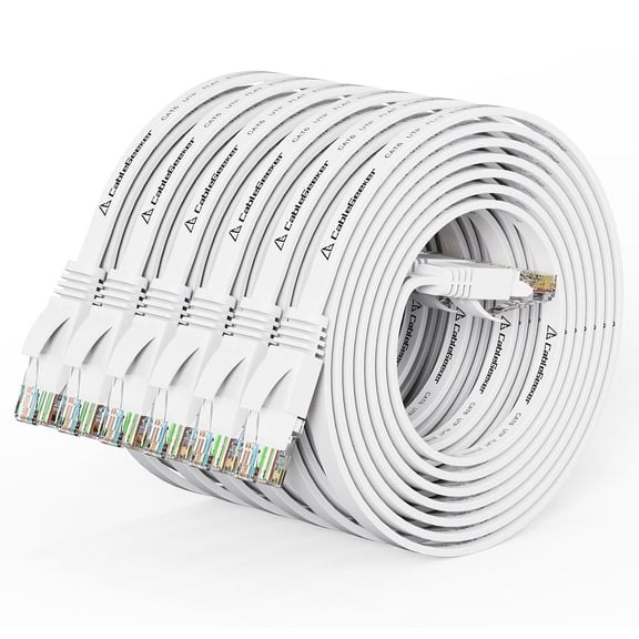 ERUCND-Cat 6 Ethernet Cable 5ft (6 Pack) (at a Cat5e Price but Higher Bandwidth) Flat Internet Network Cables - Cat6 Ethernet Patch Cable Short - White Computer LAN Cable with Snagless RJ45 Connector