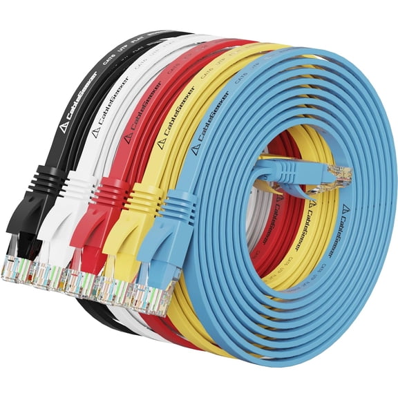 ERUCND-Cat 6 Ethernet Cable 7 ft (5 Pack) (at a Cat5e Price but Higher Bandwidth) Cat6 Internet Network Cable Flat - Ethernet Patch Cables Short - Computer LAN Cable with Snagless RJ45 Connectors