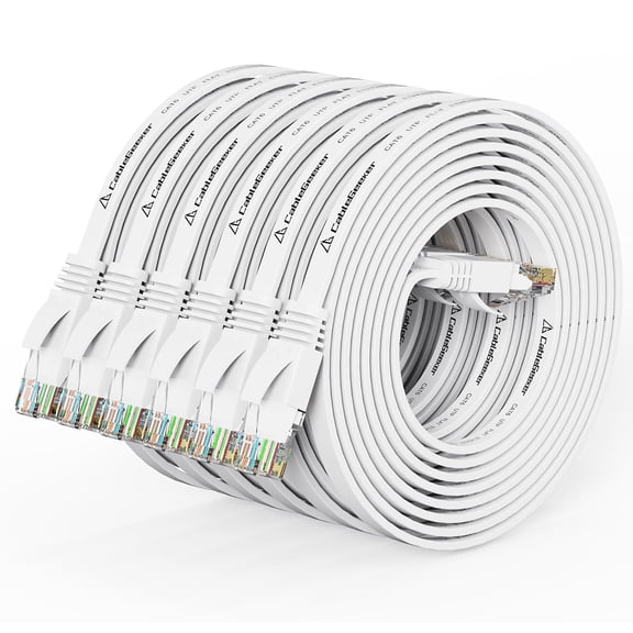 ERUCND-Cat 6 Ethernet Cable 7ft (6 Pack) (at a Cat5e Price but Higher Bandwidth) Flat Internet Network Cables - Cat6 Ethernet Patch Cable Short - White Computer LAN Cable with Snagless RJ45 Connector