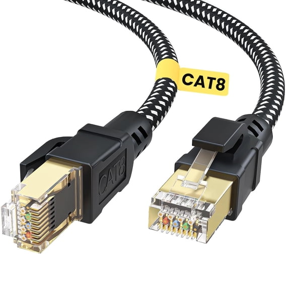 ERUCND-Cat 8 Ethernet Cable 3 FT, High Speed 40Gbps 2000Mhz Braided Network Internet Cable with Gold Plated RJ45 Connector, Heavy Duty LAN Cable S/FTP UV Resistant for Router/Gaming/PC