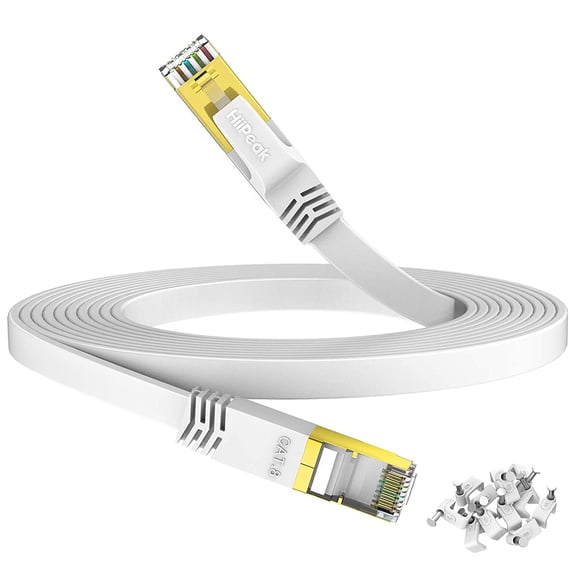 ERUCND-Cat 8 Ethernet Cable 30ft - Cat8 Flat Internet Cable High Speed LAN Patch Network Cables with RJ45 Gold Plated Connector, Compatible with Cat5/Cat6/Cat7, White