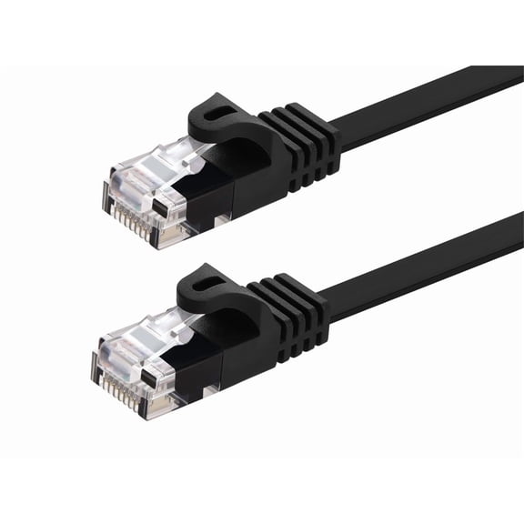 ERUCND-Cat5e 25ft Black Flat Patch Cable UTP 30AWG 350MHz Pure Bare Copper Snagless RJ45 Flexboot Series Ethernet Cable