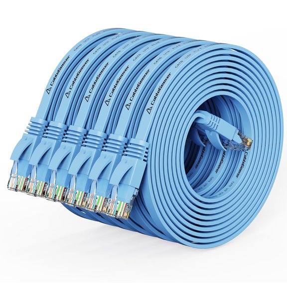 ERUCND-Cat6 10ft Ethernet Cable (6 Pack) - Flat, Blue, Snagless RJ45 Connectors