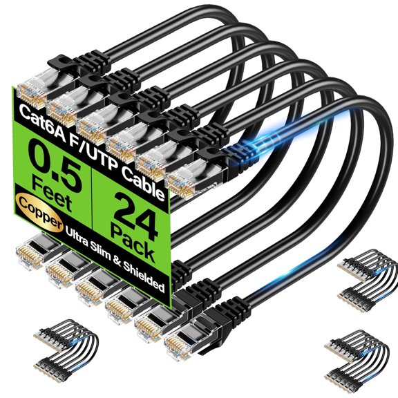 ERUCND-Cat6 Ethernet Cable 10Gbps 0.5 ft (24 Pack), UTP Ethernet Cable Cat 6, Flexible Bare Copper Cat6 Cable, Cat 6 Network Cable for Server, Data Center, White