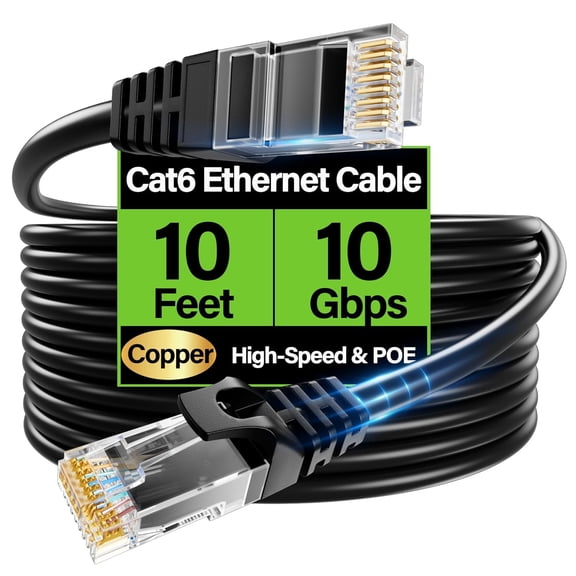 ERUCND-Cat6 Ethernet Cable 10Gbps 10 ft, UTP Ethernet Cable Cat 6, Flexible Bare Copper Cat6 Cable, Cat 6 Network Cable for Server, Data Center, Black