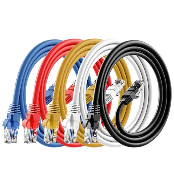 ERUCND-Cat6 Ethernet Cable, 5-Pack 3ft in Multi-Color, Cat 6 Cable RJ45, LAN, 24AWG UTP, Network, Patch, Internet Cable (3 feet, 5 Pack)