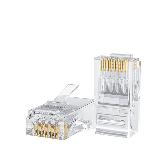 ERUCND-Cat6 RJ45 Connectors, 50-Pack Cat6 RJ45 Ends, Ethernet Cable Crimp Connectors UTP Network Plug for Solid Wire and Standard Cable, Transparent