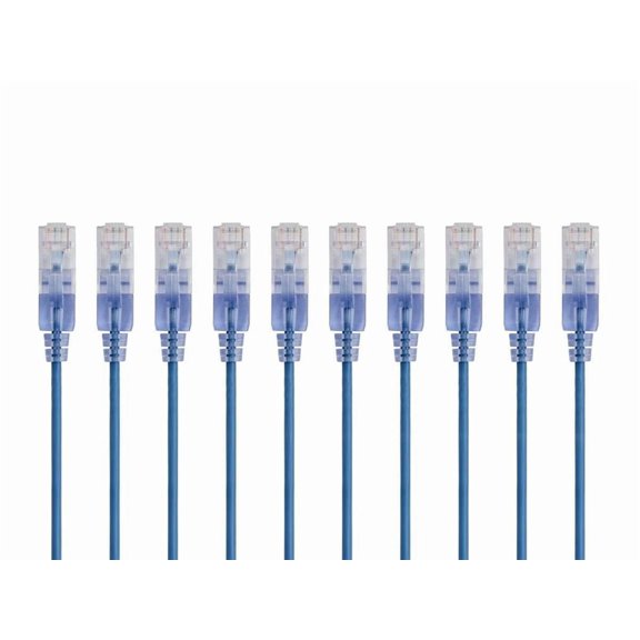 ERUCND-Cat6A 2ft Blue 10-Pk Patch Cable UTP 30AWG 10G Pure Bare Copper Snagless RJ45 SlimRun Series Ethernet Cable