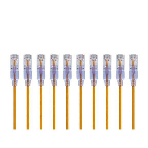 ERUCND-Cat6A 6in Yellow 10-Pk Patch Cable UTP 30AWG 10G Pure Bare Copper Snagless RJ45 SlimRun Series Ethernet Cable