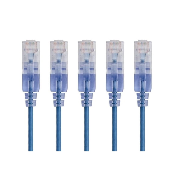 ERUCND-Cat6A Ethernet Patch Cable - 7 Feet - Blue | Network Internet Cord - RJ45, 550Mhz, UTP, Pure Bare Copper Wire, 10G, 30AWG, 5-Pack - SlimRun Series