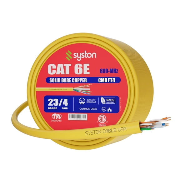 ERUCND-Cat6e Ethernet Internet Cable - 20 FT600MHz 23AWG Solid Bare Copper Wire Outdoor/Indoor Suit, No Ends 10 Ft to 1000 Ft Available, Heat Resistant Riser Rated - CMR