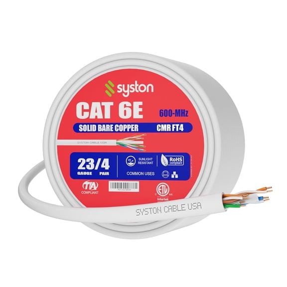 ERUCND-Cat6e Ethernet Internet Cable - 20 FT600MHz 23AWG Solid Bare Copper Wire Outdoor/Indoor Suit, No Ends 10 Ft to 1000 Ft Available, Heat Resistant Riser Rated - CMR