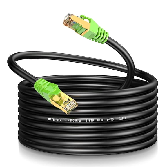 ERUCND-Cat8 Ethernet Cable 15Ft S/FTP Outdoor&Indoor Heavy Duty High Speed Cat8 LAN Network Cable 40Gbps 2000Mhz with Gold Plated RJ45 Connector Weatherproof Resistant for PC 15FOOT