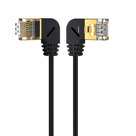 ERUCND-Cat8 Ethernet Network Cable - 1.64FT Gold-Plated 2,000MHz 40Gbps Cat8 RJ45 Ethernet LAN Network Male Left Angled to Male Right Angled Cable Cord Wire for Router TV Moden PC(M L-M R, 0.5M)
