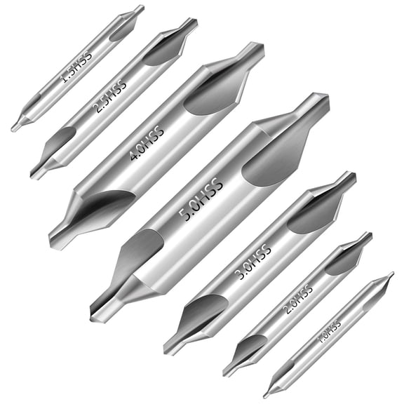ERUCND-Center Drill Bit Set - M2 High Speed Steel Center Drill, 7pcs 60-Degree Angle Centering Drill Bits Countersink Tools for Lathe Metalworking in Size 1.0 1.5 2.0 2.5 3.0 4.0 5.0