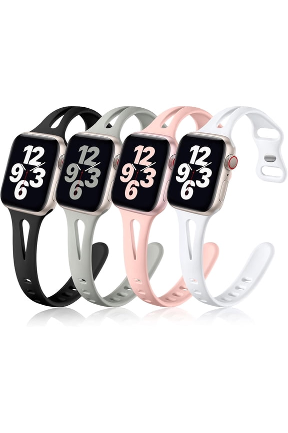 -Compatible with Apple Watch Band 42mm 44mm 45mm 46mm 49mm iWatch Ultra Series 11 10 9 8 7 6 5 4 3 2 1 SE Women Men, Stylish Silicone Slim Sport Watch Bands, Black/Pebble Gray/Pink Sand/White